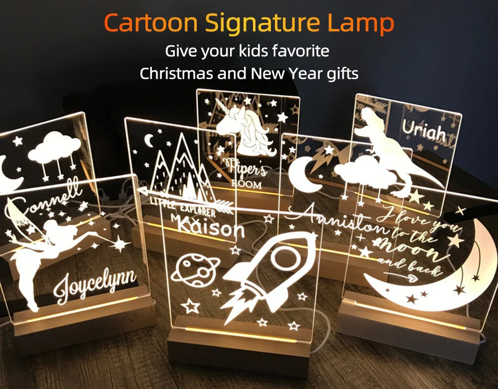 Drop Shipping Personalized Nightlight USB LED Customized Name 3D Lamp Decoration Bedroom Toys Birthday For Baby Children Gift