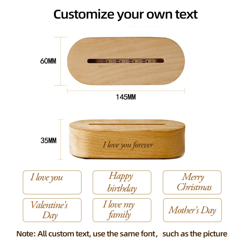 Dropshipping Personalized Acrylic Lamp Customized Photo Text Night Light USB Wooden Base Wedding Mother's Day Party Gift