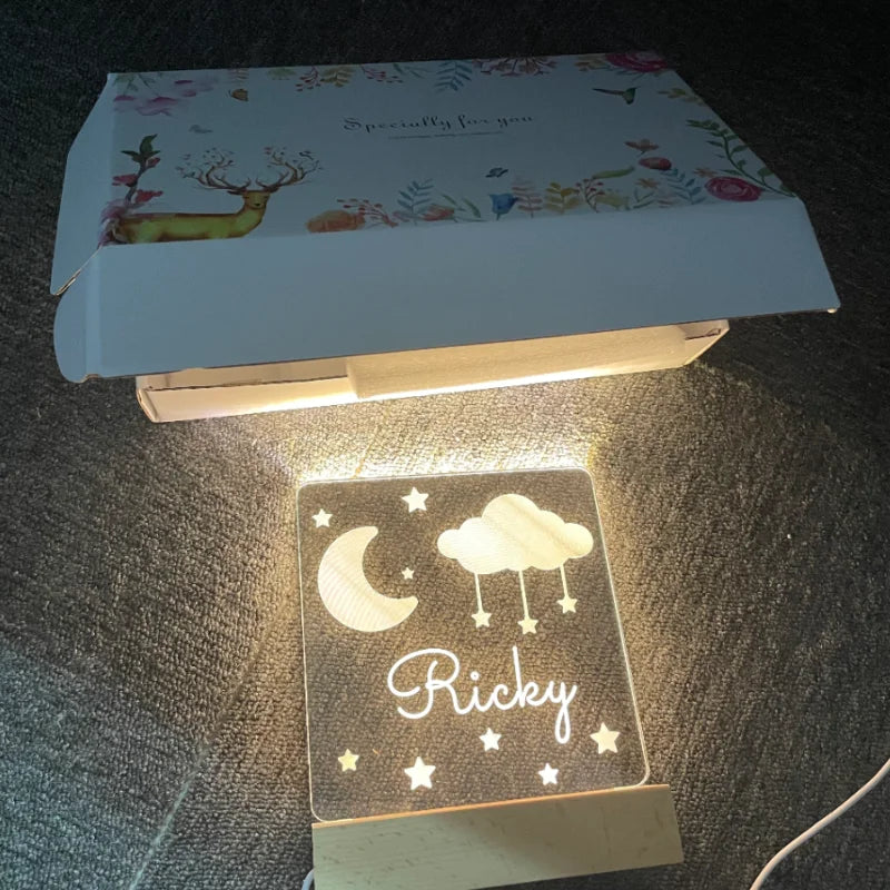 Customized Nursery Name Star Moon Fairy Rainbow Cloud LED USB night Light For Children Baby Room Decoration Lamp for Kids