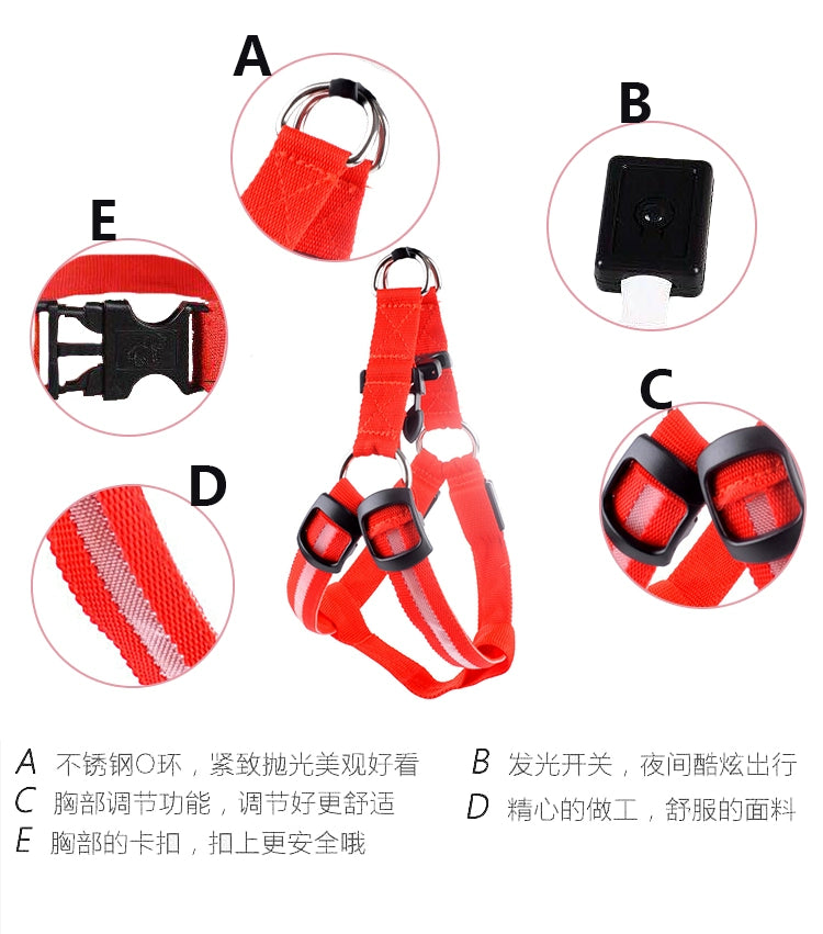 Dog Hand Holding Rope Vest Led Luminous Chest and Back Teddy Chain Summer Luminous Dog Leash Small USB Charging
