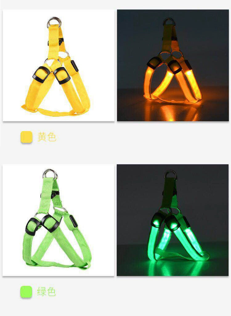 Dog Hand Holding Rope Vest Led Luminous Chest and Back Teddy Chain Summer Luminous Dog Leash Small USB Charging