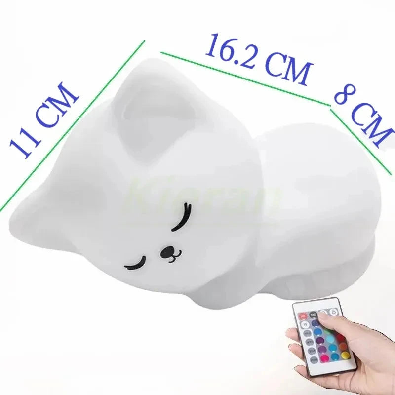 Soft Silicone Cat Seven Colors LED Night Lights USB Rechargeable Children Baby Kids Floor Lamp Creative Cartoon Room Decor Light