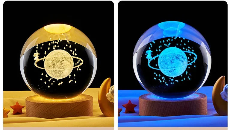 3D Crystal Lights Lamp Glowing Planetary Galaxy Night Light Crystal Ball Night Lights Bedside Light Home Decor Christmas Gift
