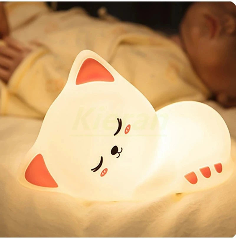 Soft Silicone Cat Seven Colors LED Night Lights USB Rechargeable Children Baby Kids Floor Lamp Creative Cartoon Room Decor Light