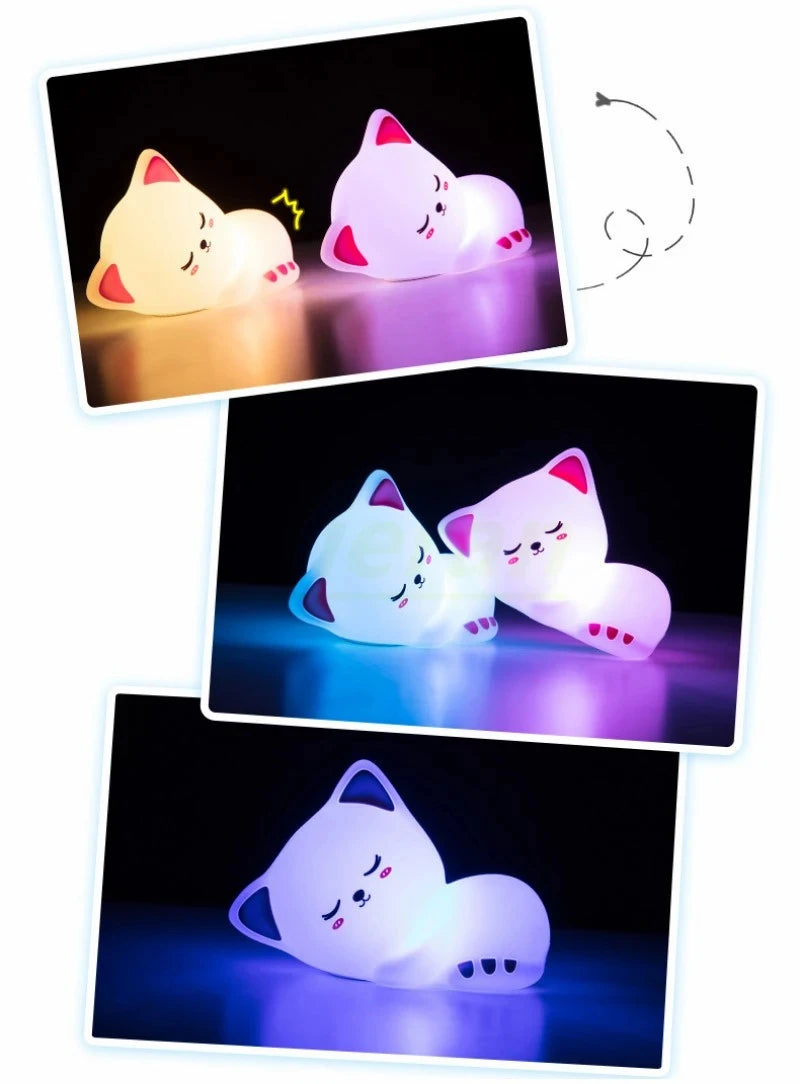Soft Silicone Cat Seven Colors LED Night Lights USB Rechargeable Children Baby Kids Floor Lamp Creative Cartoon Room Decor Light