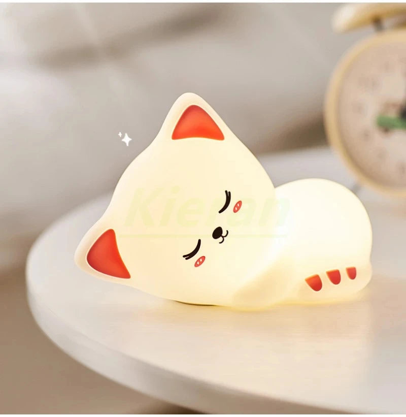 Soft Silicone Cat Seven Colors LED Night Lights USB Rechargeable Children Baby Kids Floor Lamp Creative Cartoon Room Decor Light