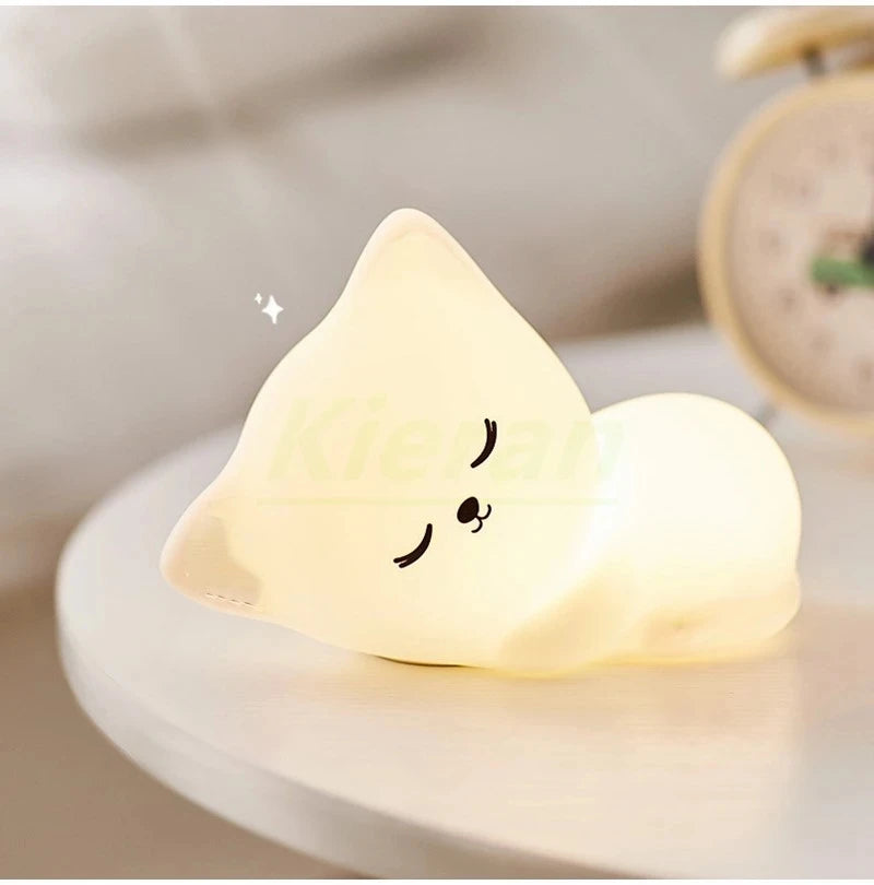 Soft Silicone Cat Seven Colors LED Night Lights USB Rechargeable Children Baby Kids Floor Lamp Creative Cartoon Room Decor Light