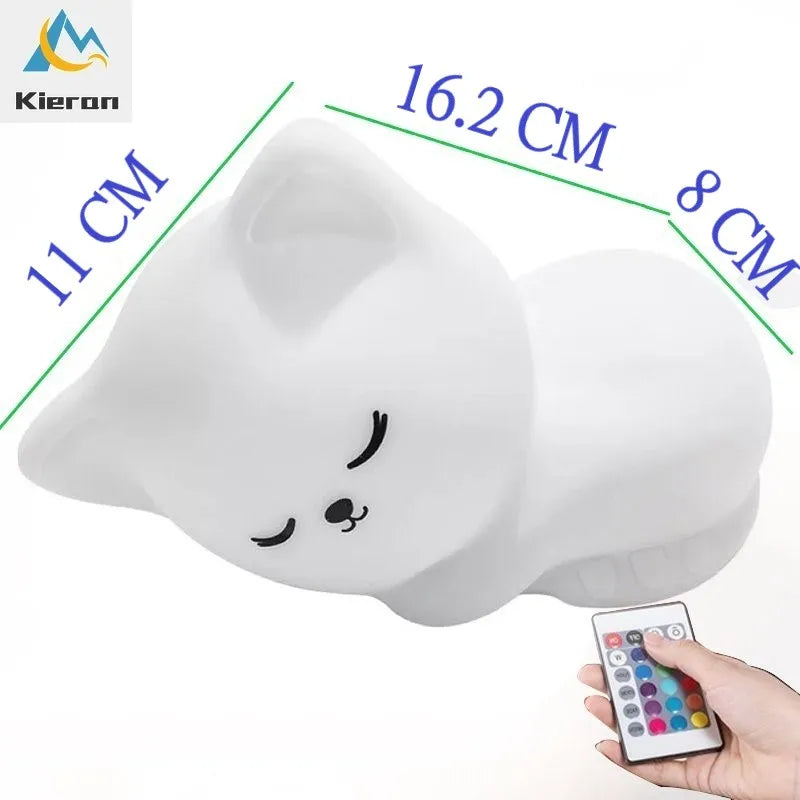 Soft Silicone Cat Seven Colors LED Night Lights USB Rechargeable Children Baby Kids Floor Lamp Creative Cartoon Room Decor Light