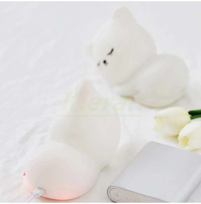 Soft Silicone Cat Seven Colors LED Night Lights USB Rechargeable Children Baby Kids Floor Lamp Creative Cartoon Room Decor Light