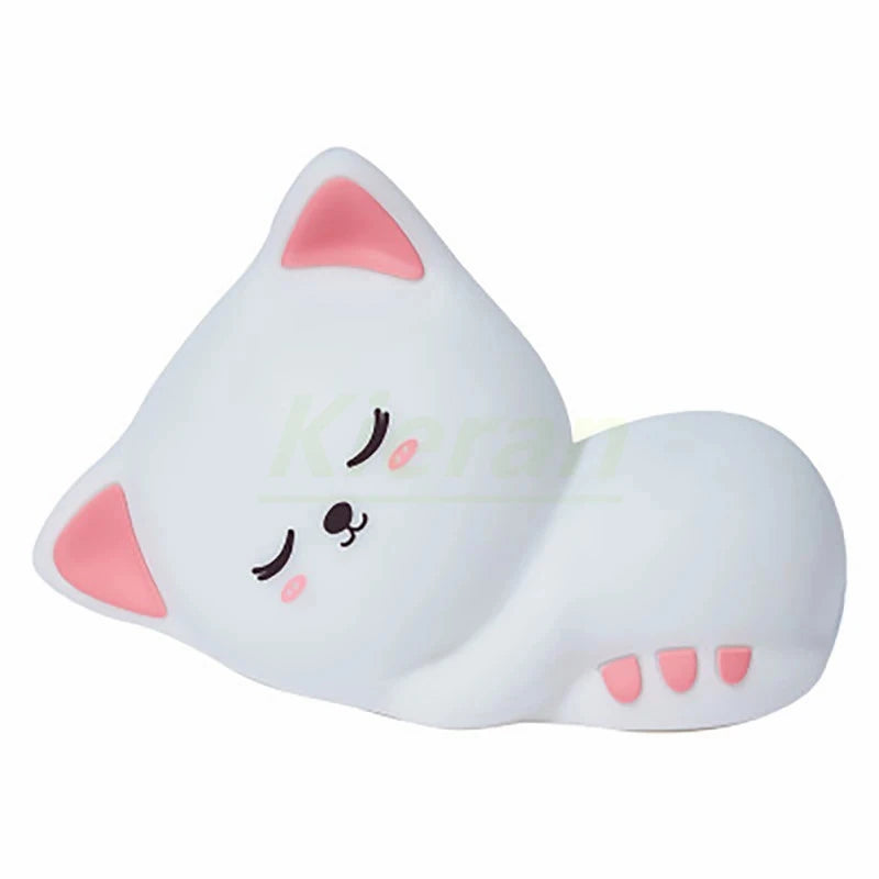 Soft Silicone Cat Seven Colors LED Night Lights USB Rechargeable Children Baby Kids Floor Lamp Creative Cartoon Room Decor Light