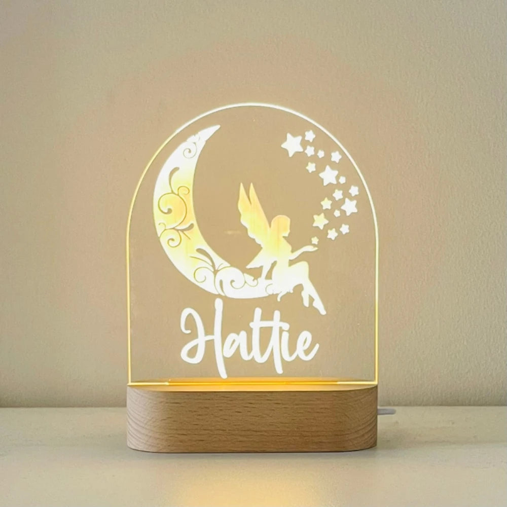 Customized Nursery Name Star Moon Fairy Rainbow Cloud LED USB night Light For Children Baby Room Decoration Lamp for Kids