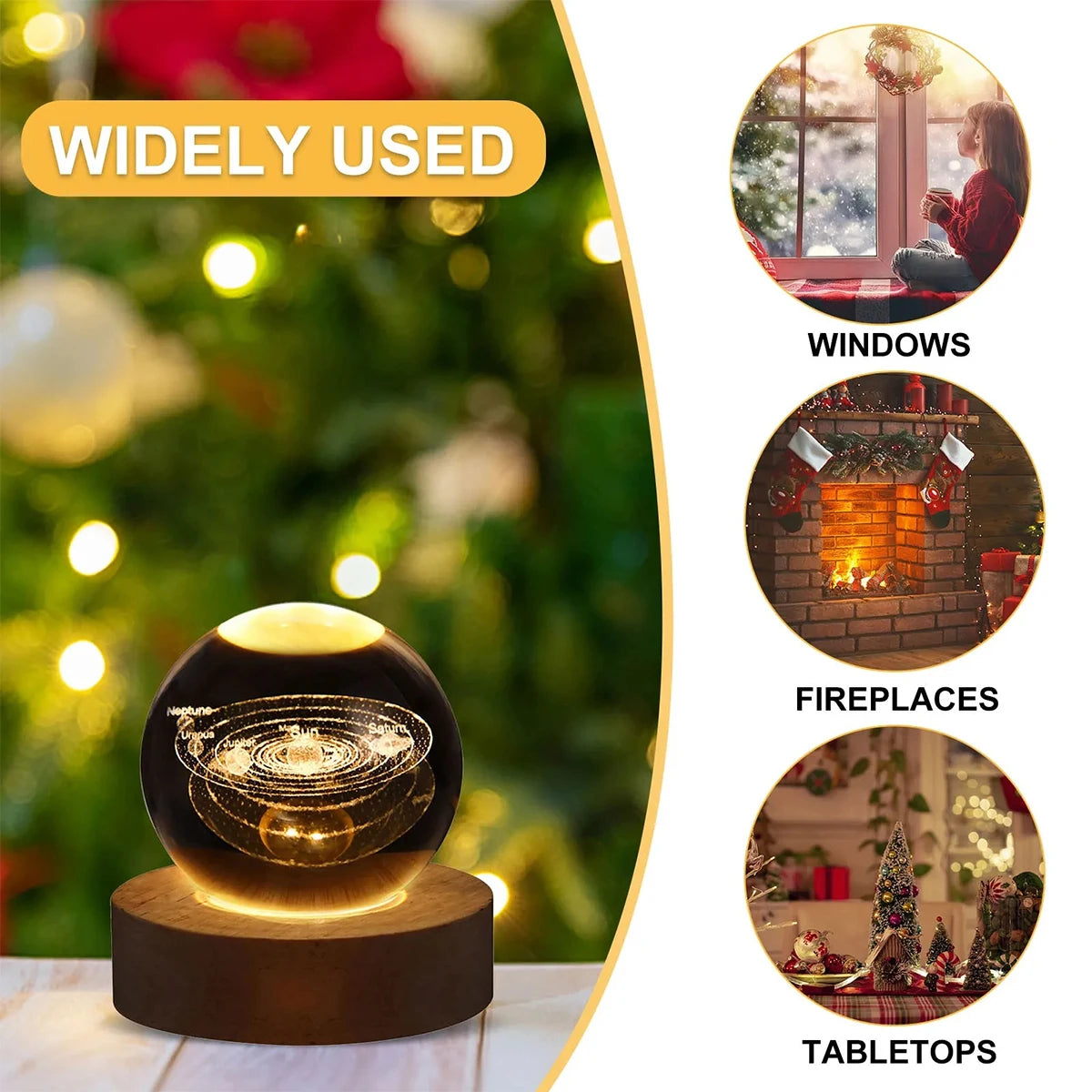 3D Crystal Ball Lamp 6CM Diameter USB Power Table Desk Lamps Moon Earth Planet Galaxy Night Light Xmas Gifts Home Bedroom Decor