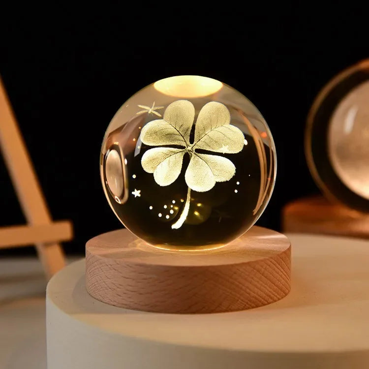 3D Crystal Lights Lamp Glowing Planetary Galaxy Night Light Crystal Ball Night Lights Bedside Light Home Decor Christmas Gift