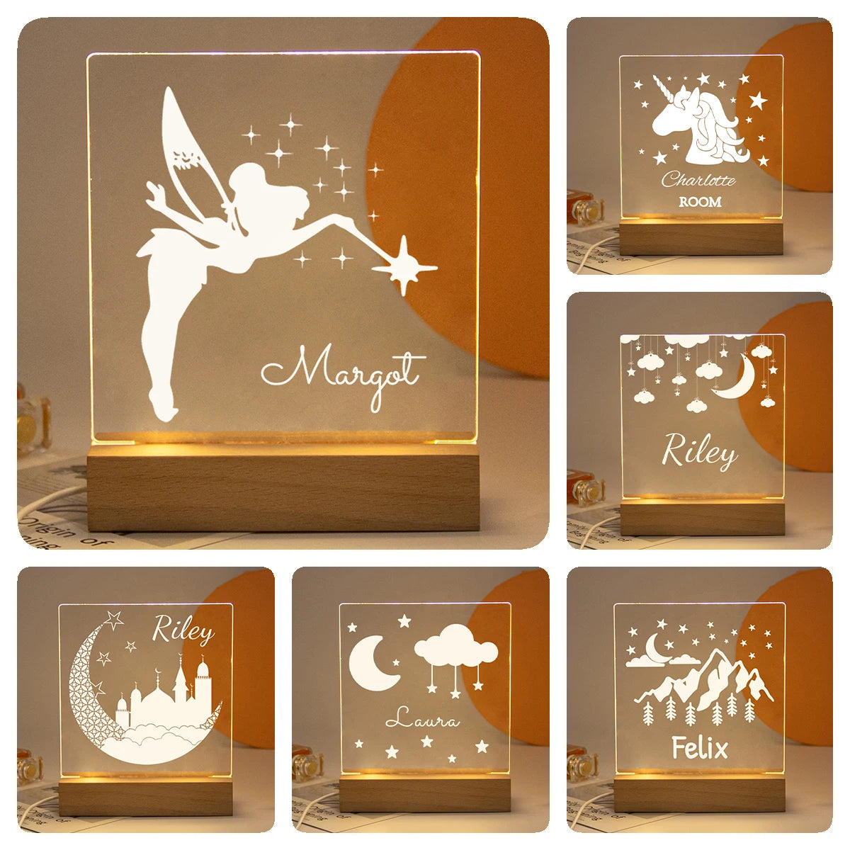 Drop Shipping Personalized Nightlight USB LED Customized Name 3D Lamp Decoration Bedroom Toys Birthday For Baby Children Gift