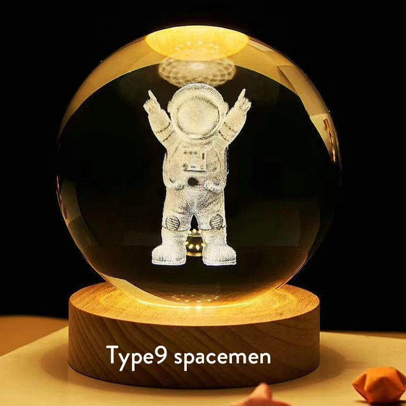 3D Crystal Ball Lamp 6CM Diameter USB Power Table Desk Lamps Moon Earth Planet Galaxy Night Light Xmas Gifts Home Bedroom Decor