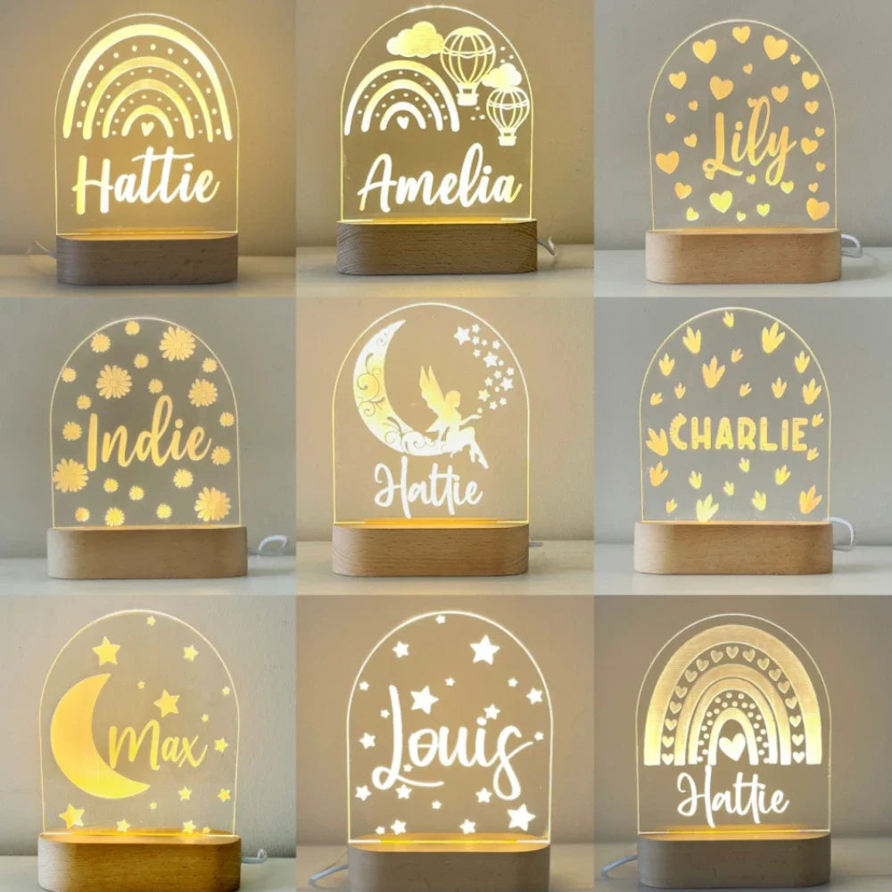 Customized Nursery Name Star Moon Fairy Rainbow Cloud LED USB night Light For Children Baby Room Decoration Lamp for Kids