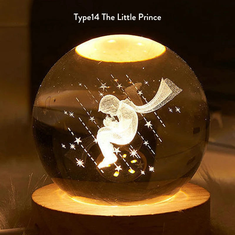 3D Crystal Ball Lamp 6CM Diameter USB Power Table Desk Lamps Moon Earth Planet Galaxy Night Light Xmas Gifts Home Bedroom Decor