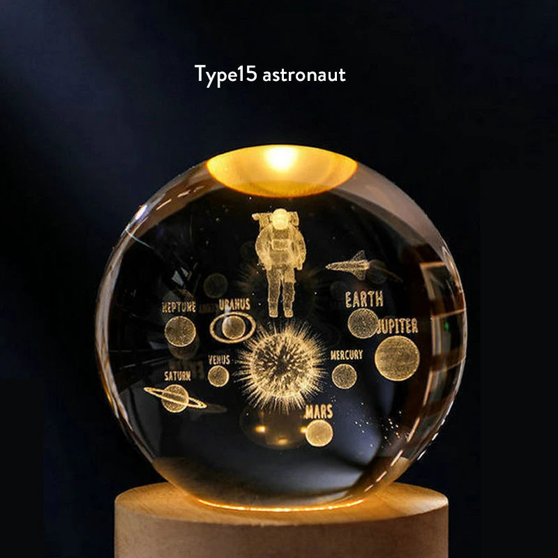 3D Crystal Ball Lamp 6CM Diameter USB Power Table Desk Lamps Moon Earth Planet Galaxy Night Light Xmas Gifts Home Bedroom Decor