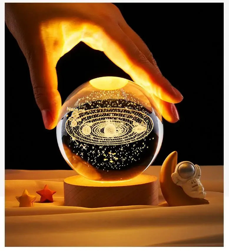 3D Crystal Lights Lamp Glowing Planetary Galaxy Night Light Crystal Ball Night Lights Bedside Light Home Decor Christmas Gift