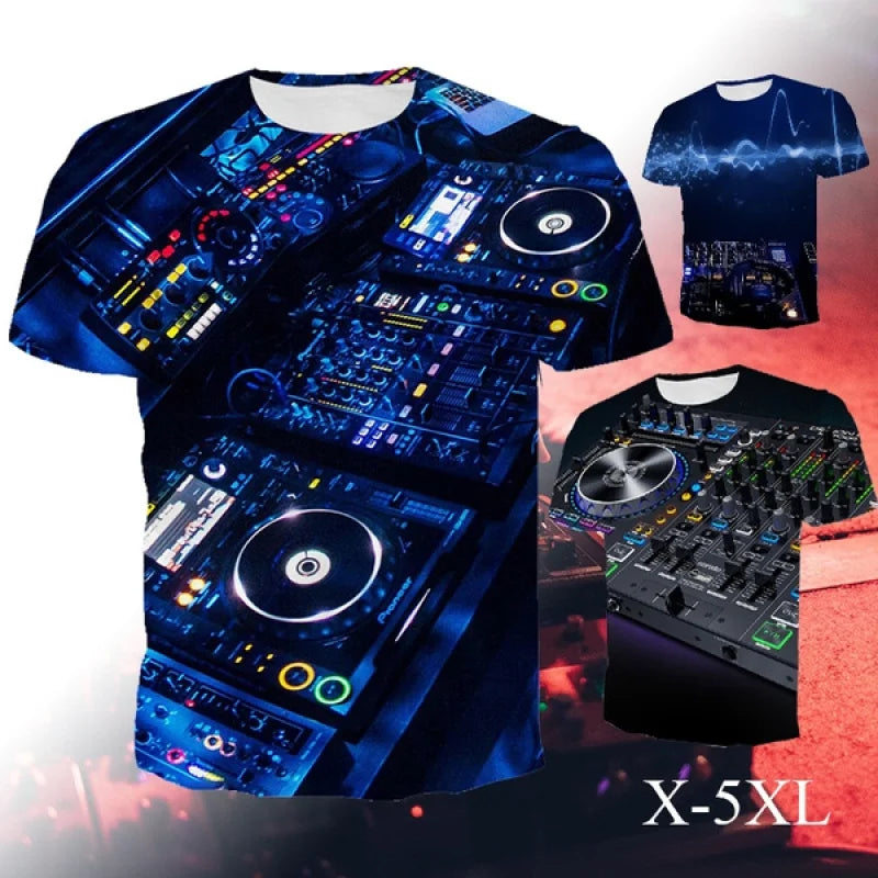 3 Style Unisex Night Club DJ Keyboard T Shirts 3D Print Music Instrument Hip Hop Party DJ Tees Casual Tops XS-5XL