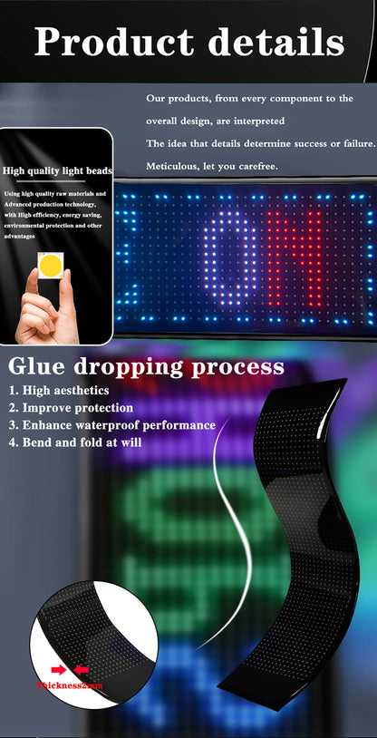 LED Matrix Pixel Flexible Panel  LED Sign Display USB For Car Windows Bright Programmable Bluetooth App Control Logo Light