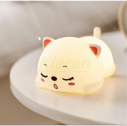 Lovely Cat USB Rechargeable Silicone LED Night Light Bedroom Bedside Floor Lamp with Remote for Kids Baby Gift Touch Sensor Lamp