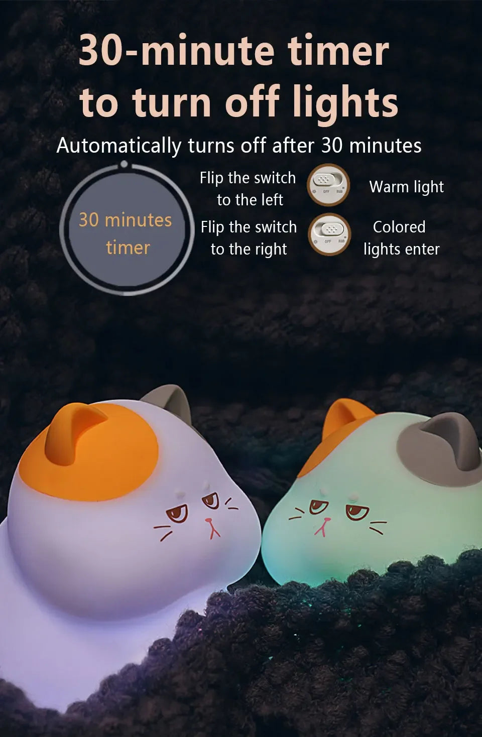 Gluttonous Cat Night Light Rechargeable Silicone Touch Patting Lamp Fun Cat and Fish Lamp Animal Light Bedside Desktop Decor