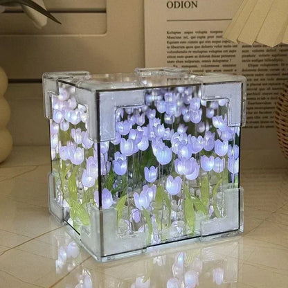 Creative Diy Tulip Flower Sea Cube Three-Dimensional Small Night Lamp Material Package for Girlfriend Couple Girlfriend Gift NEW