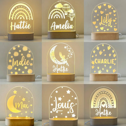 Customized Nursery Name Star Moon Fairy Rainbow Cloud  LED USB night Light For Children Baby Room Decoration Lamp for Kids