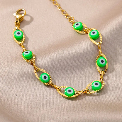 Gothic Rainbow Evil Eye Bracelets For Women Stainless Steel Gold Color Turkish Demon Chain Charm Bracelet Summer Beach Jewelry