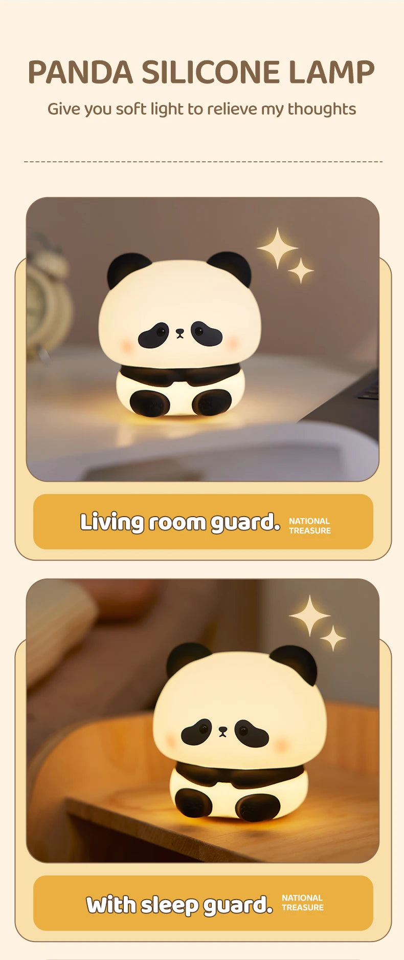 Panda LED Night Light Cute Silicone Night Light USB Rechargeable Touch Night Lamp Bedroom Timing Lamp Decoration Children's Gift