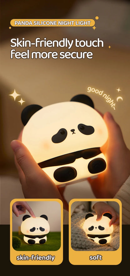 Panda LED Night Light Cute Silicone Night Light USB Rechargeable Touch Night Lamp Bedroom Timing Lamp Decoration Children's Gift