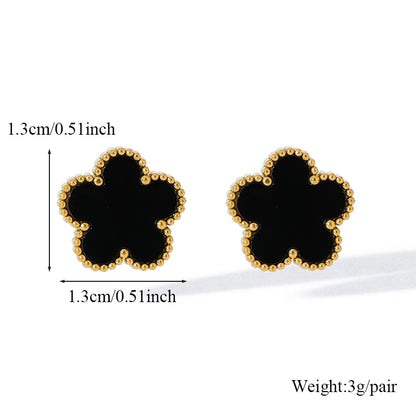 GANEMLY 316L Stainless Steel 4-Color Five Leaf Clover Flower Necklace Bracelet Earrings Set For Women New Waterproof Jewelry