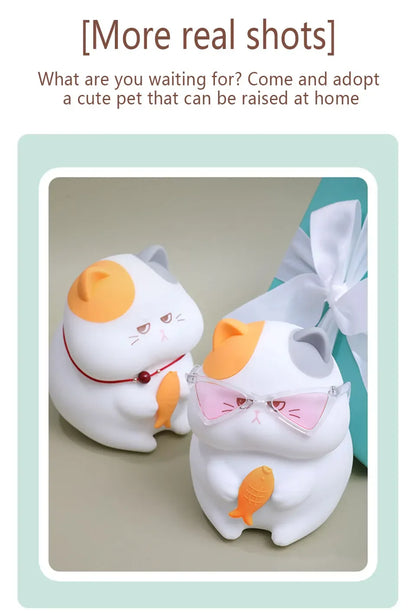 Gluttonous Cat Night Light Rechargeable Silicone Touch Patting Lamp Fun Cat and Fish Lamp Animal Light Bedside Desktop Decor