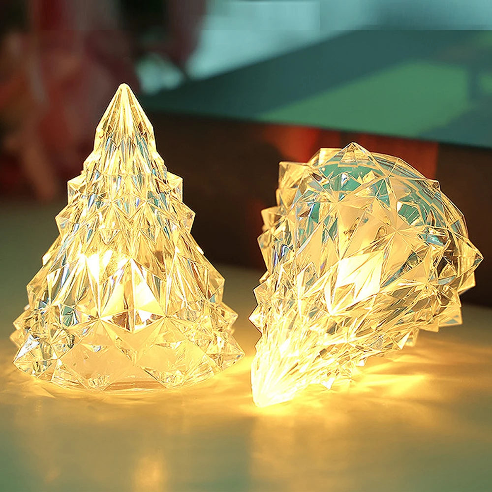 LED Crystal Night Light Christmas Tree Lantern Iceberg Warm WhiteTable Lamp Button Battery Home Party Xmas Decoration