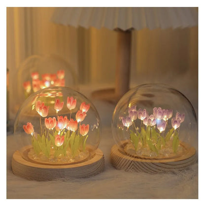 Artificial Tulip Flower Night Light Handmade DIY Bedside Lamp LED Night Lamp Bedroom Decor Christmas Birthday Gifts Table Lamp