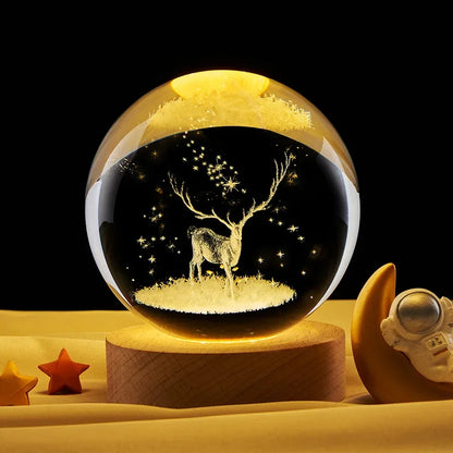 3D Crystal Lights Lamp Glowing Planetary Galaxy Night Light Crystal Ball Night Lights Bedside Light Home Decor Christmas Gift