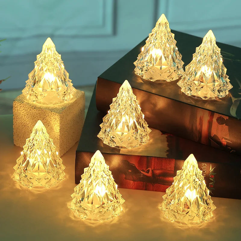 LED Crystal Night Light Christmas Tree Lantern Iceberg Warm WhiteTable Lamp Button Battery Home Party Xmas Decoration