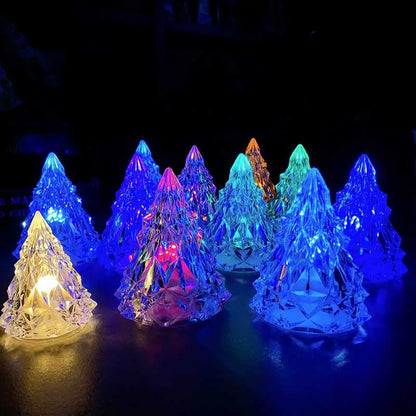 LED Crystal Night Light Christmas Tree Lantern Iceberg Warm WhiteTable Lamp Button Battery Home Party Xmas Decoration