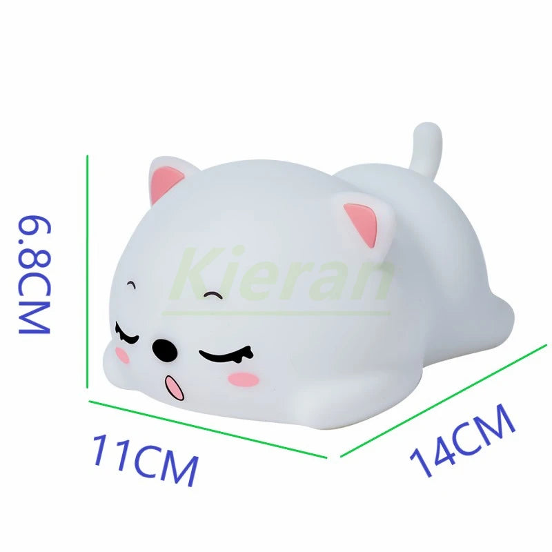 Lovely Cat USB Rechargeable Silicone LED Night Light Bedroom Bedside Floor Lamp with Remote for Kids Baby Gift Touch Sensor Lamp