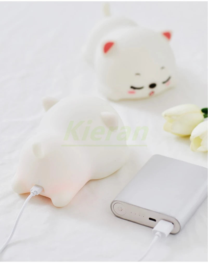 Lovely Cat USB Rechargeable Silicone LED Night Light Bedroom Bedside Floor Lamp with Remote for Kids Baby Gift Touch Sensor Lamp