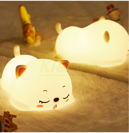 Lovely Cat USB Rechargeable Silicone LED Night Light Bedroom Bedside Floor Lamp with Remote for Kids Baby Gift Touch Sensor Lamp