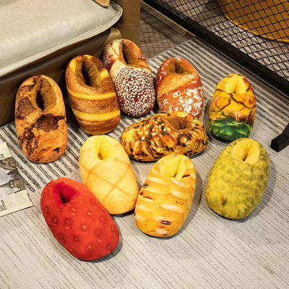 Personalized Creative Simulation Bread Toast Cotton Slippers Pack Heel Home Soft Non-slip Warm Breathable Indoor Plush Shoes