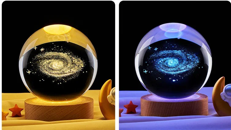 3D Crystal Lights Lamp Glowing Planetary Galaxy Night Light Crystal Ball Night Lights Bedside Light Home Decor Christmas Gift