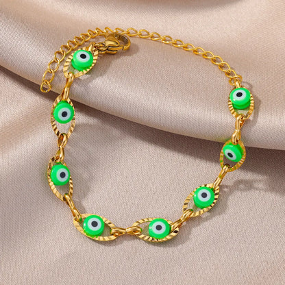 Gothic Rainbow Evil Eye Bracelets For Women Stainless Steel Gold Color Turkish Demon Chain Charm Bracelet Summer Beach Jewelry