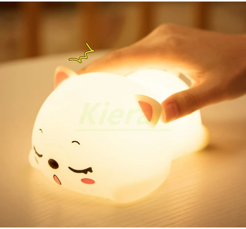 Lovely Cat USB Rechargeable Silicone LED Night Light Bedroom Bedside Floor Lamp with Remote for Kids Baby Gift Touch Sensor Lamp