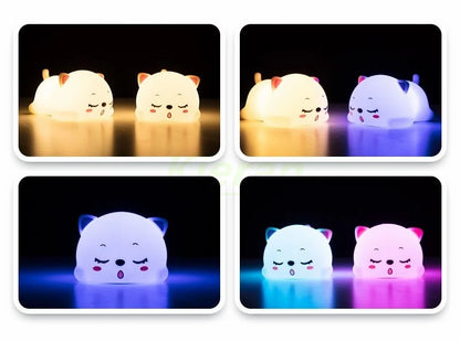 Lovely Cat USB Rechargeable Silicone LED Night Light Bedroom Bedside Floor Lamp with Remote for Kids Baby Gift Touch Sensor Lamp