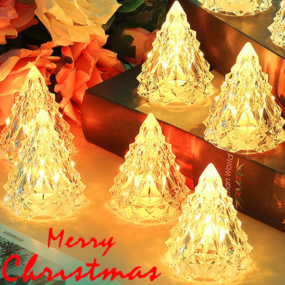 LED Crystal Night Light Christmas Tree Lantern Iceberg Warm WhiteTable Lamp Button Battery Home Party Xmas Decoration