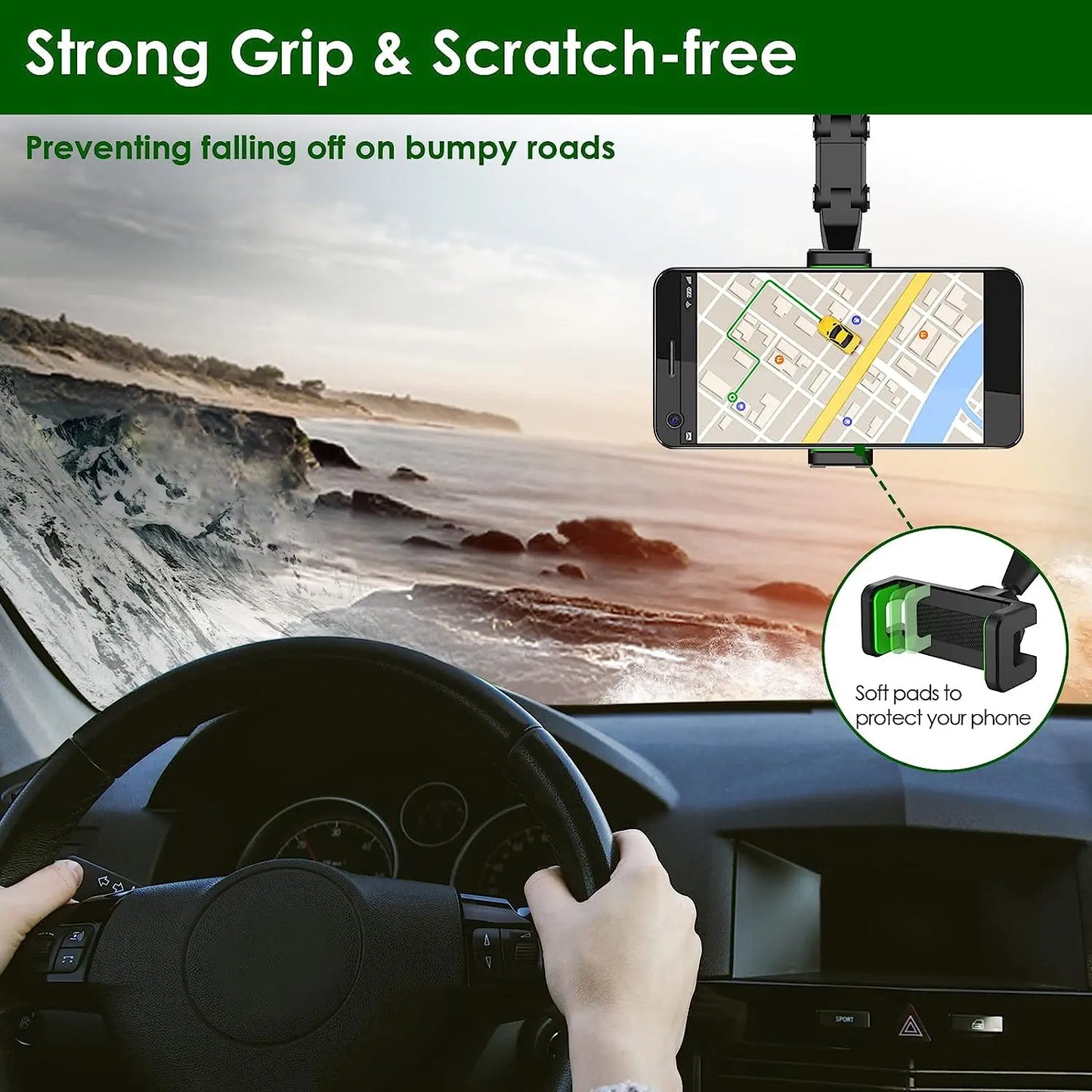 Rearview Mirror Phone Holder 360° Rotatable and Retractable Car Phone Mount Multifunctional Rear View Mirror Holder for All Car