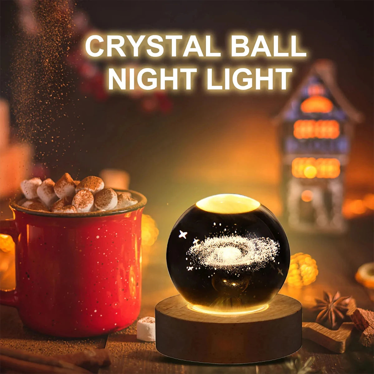 3D Crystal Ball Lamp 6CM Diameter USB Power Table Desk Lamps Moon Earth Planet Galaxy Night Light  Xmas Gifts Home Bedroom Decor